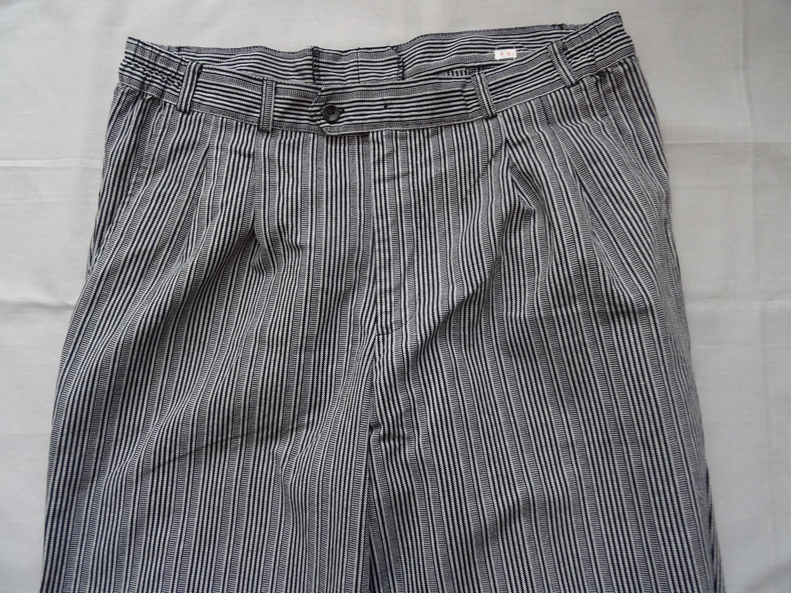 Vintage French Striped Chore Pants Workwear Black White