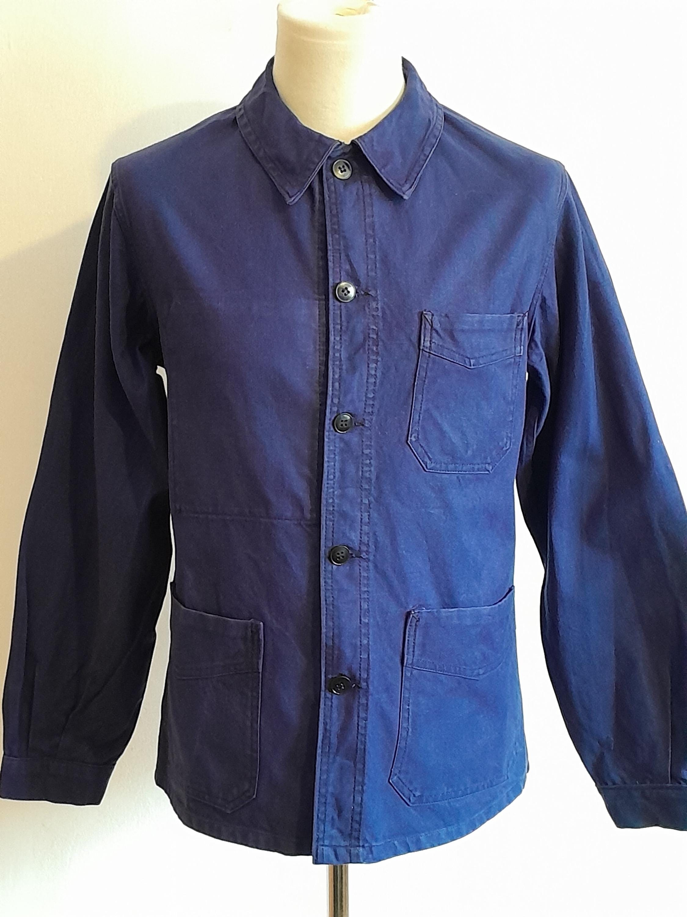 Vintage French Chore Jacket: 1950s Workwear Worker Blue Cotton (43 