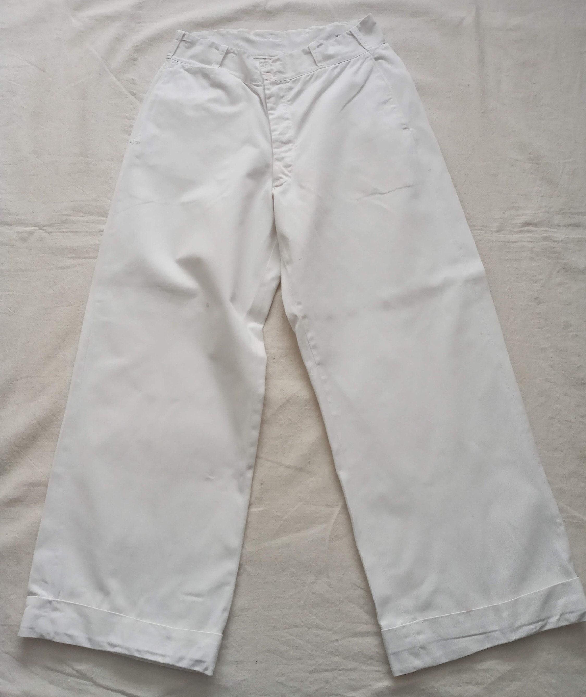 Vintage 1940s 40s British Chore Pants Workwear Sanforised White 