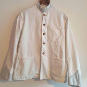 Vintage 1940s 50s British chore jacket workwear worker work two tone cotton Royal Navy tunic 39&quot; chest measured