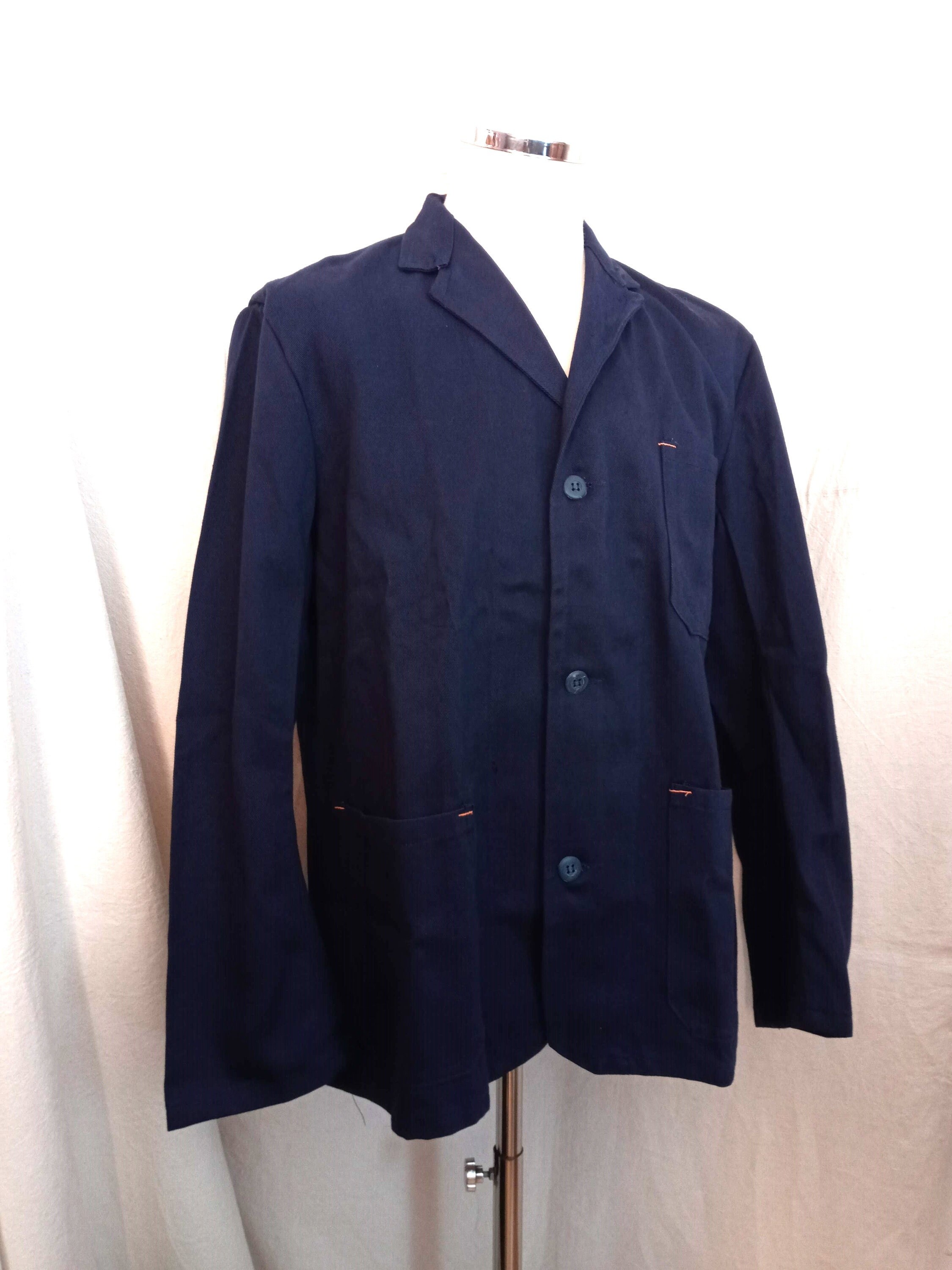 Vintage British Chore Jacket Deadstock NOS Prossor of Liverpool Dark Blue Cotton Drill Sack Coat Engineers Worker Workwear
