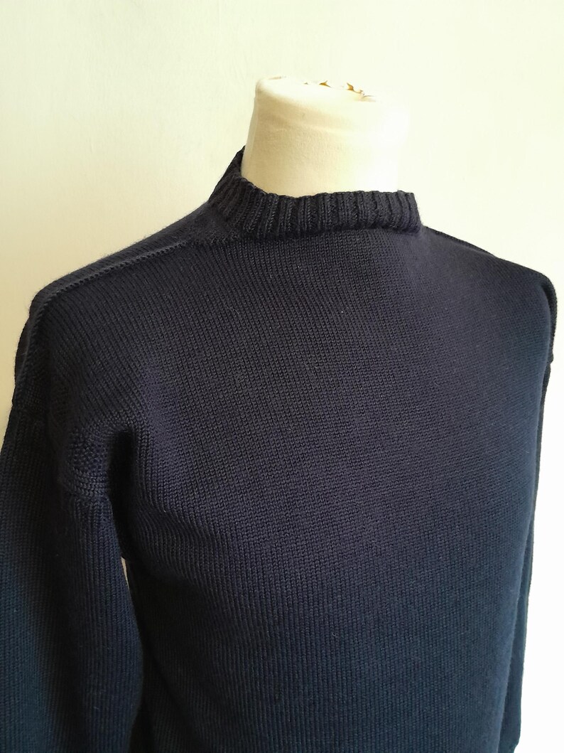 Vintage Guernsey Gansey Sweater Mariner Pullover Navy Wool Workwear