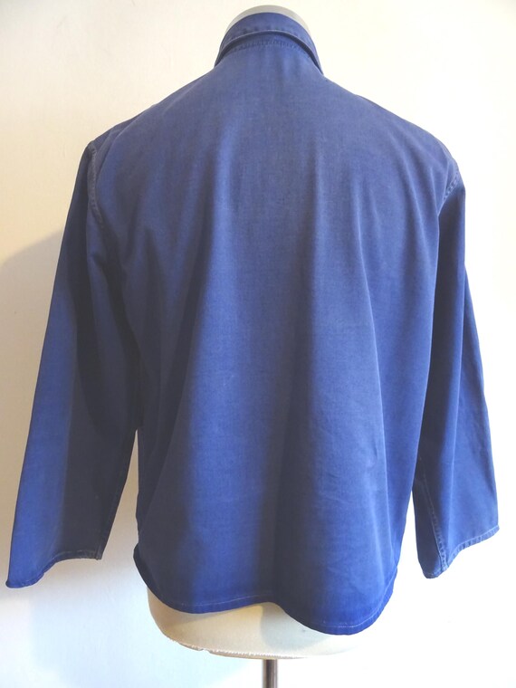 VTG DISTRESSED & FADED DENIM EU FRENCH WORKWEAR CHORE JACKET INDIGO M