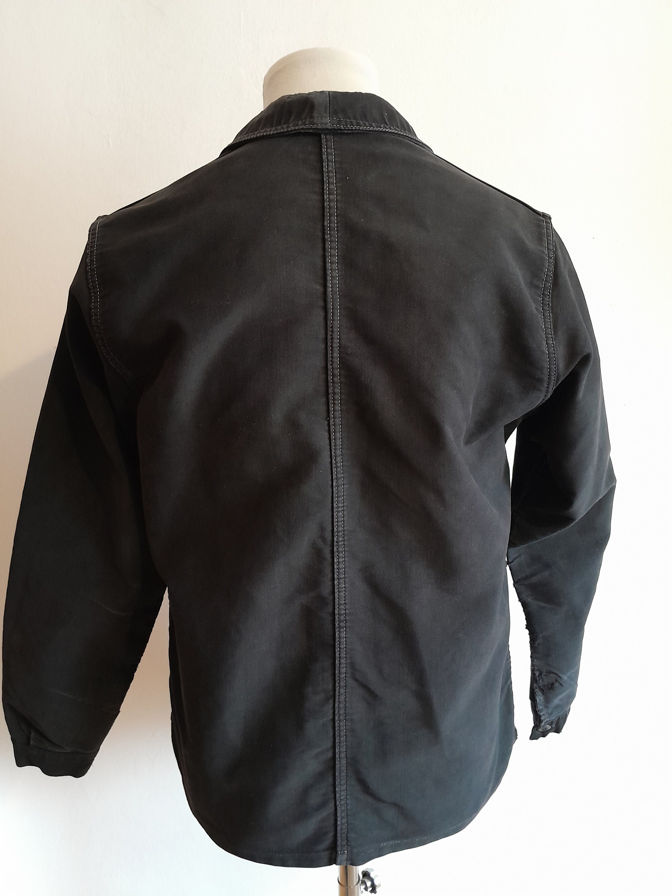Vintage French Chore Jacket Black Moleskin Workwear 1950s Le Vintage French Chore Jacket Black Moleskin Workwear 1950s Le