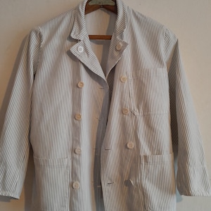 Vintage French chore jacket 1960s workwear 60s striped double breasted 37&quot; chest measured