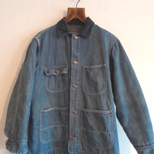 Vintage Sears denim chore jacket - US barn engineer coat - blanket lined - 1970s 80s