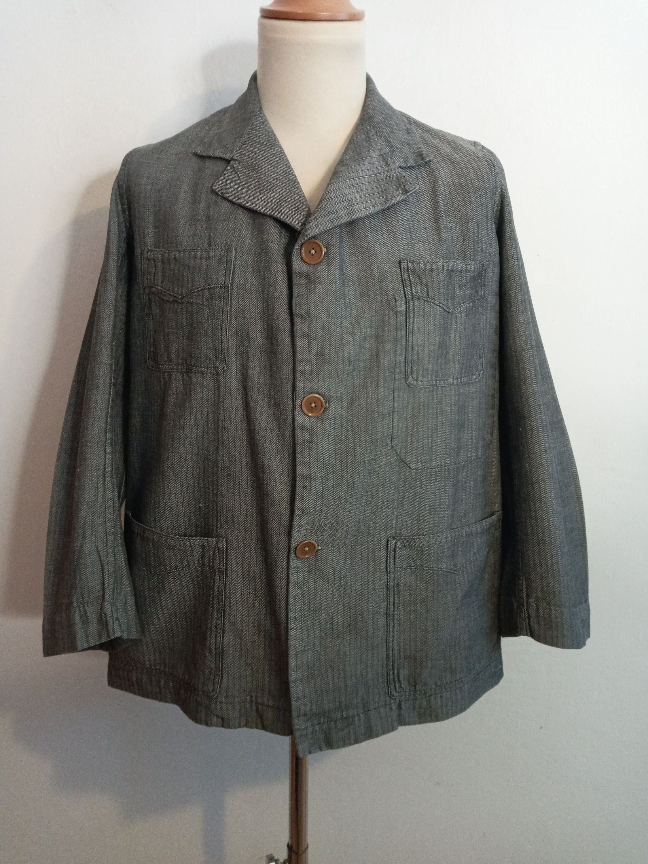 Striped & Sack Worker 1930s Work Salt French 30s Etsy Belt Chore Back Workwear Pepper Vintage - Coat Jacket