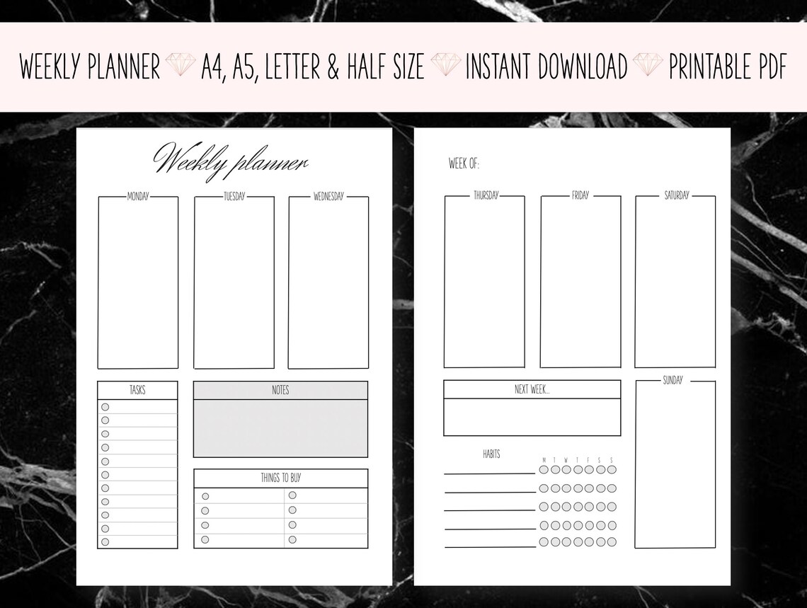 Weekly Planner Printable 7 Day Schedule Instant Download - Etsy