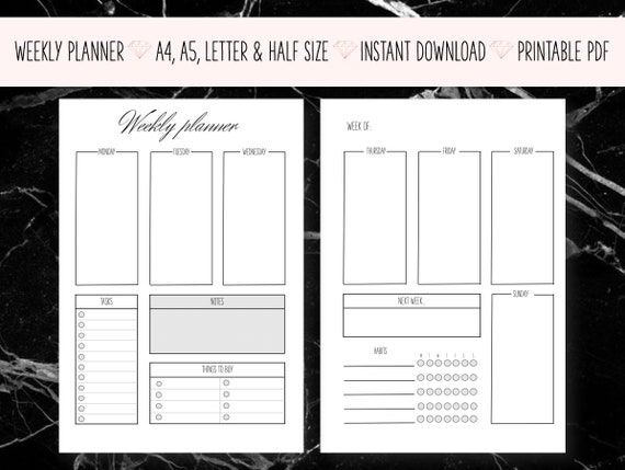 Weekly Planner Printable 7 Day Schedule Instant Download - Etsy