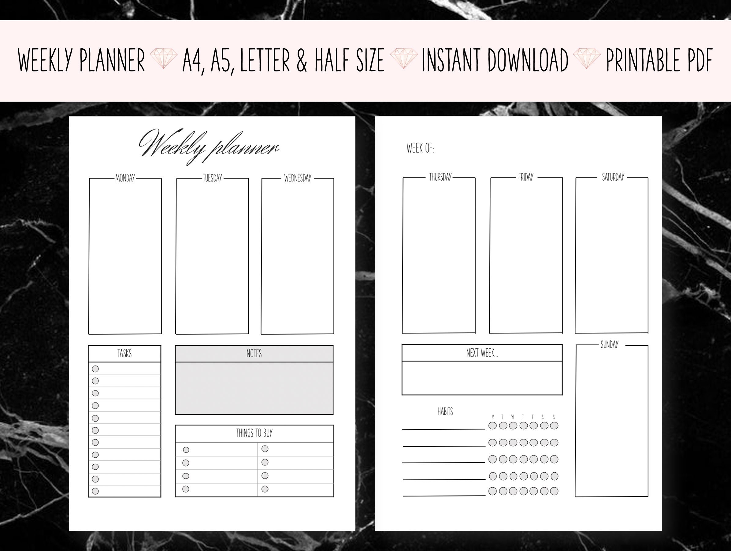 Weekly planner printable 7 day schedule instant download etsy