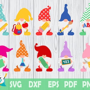 School Gnomes SVG, Printable Vector ,Silhouette, Circut cut file,  Instant Download , Commercial Use
