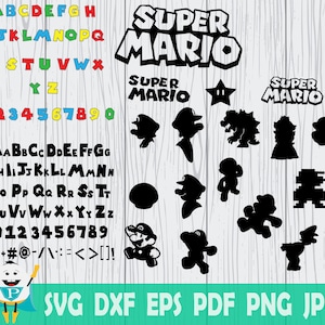 Super Mario Alphabet , SVG Letras Imprimibles , Fuente Negra Y Coloreada , Super Mario Silhouette, Cricut, Diseños Digitales de Uso Comercial!