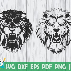 ライオンヘッド SVG、背景なし PNG、dxf、eps、jpg、png、pdf、Cricut、印刷可能、ベクター、シルエット、商用利用可能なデジタルデザイン!