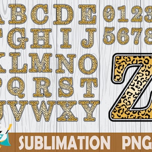Leopard Print Alphabet Sublimation PNG ,  Includes Numbers , Instant Download , Commercial Use