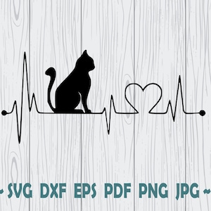 Battement de coeur de chat SVG, chat d'amour, Cricut, conceptions numériques à usage commercial !
