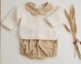 Ensemble bébé fille liberty avec brassière en laine mérinos et bloomer