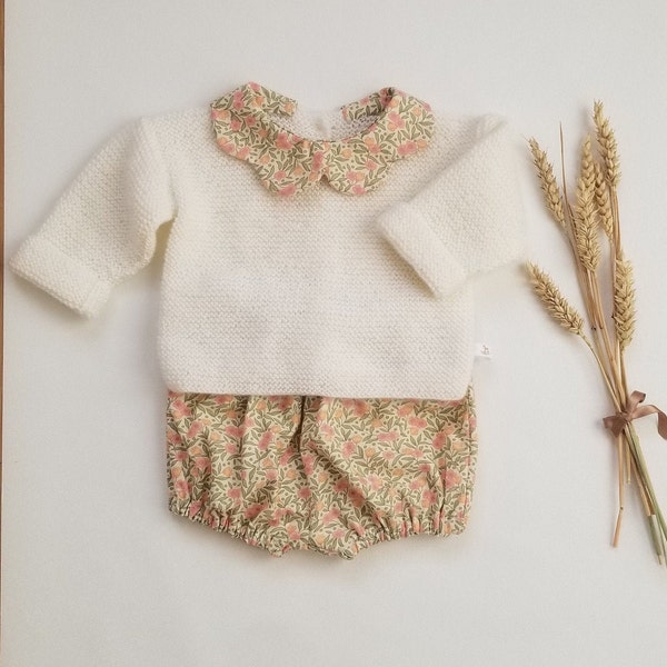 Ensemble bébé fille liberty avec brassière en laine mérinos et bloomer