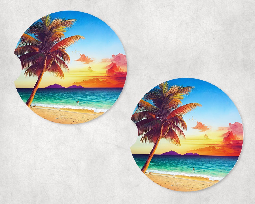 Sunset Beach Car Coasters. Set of Two Coasters. - Etsy