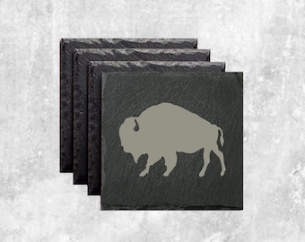 Laser Engraved Buffalo Slate Coasters - Set of 4
