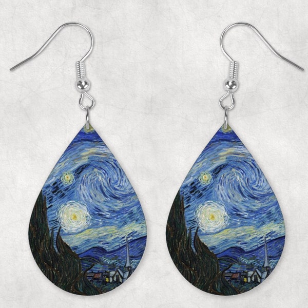 Van Gogh Starry Night Teardrop Earrings. Two Sided Earrings.