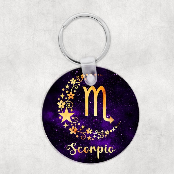 Zodiac Keychain. Choose From 1 Of The 12 Zodiac Signs For A Personal Gift. Image Is On Both Sides.