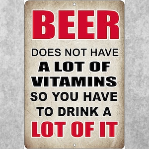 Beer Does Not Have Vitamins Sign. Funny Bar Beer Sign. Bar Wall Decor. Door Sign. Novelty Sign, Indoor Outdoor Sign, 8x12 Inches.
