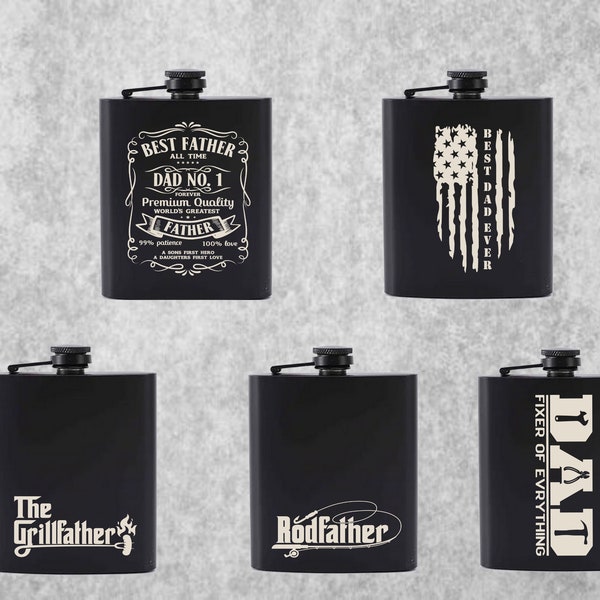 Father's Day Flask. Your Choice Of 5 Different Styles. 8 oz. Laser Engraved Flask. Free Shipping