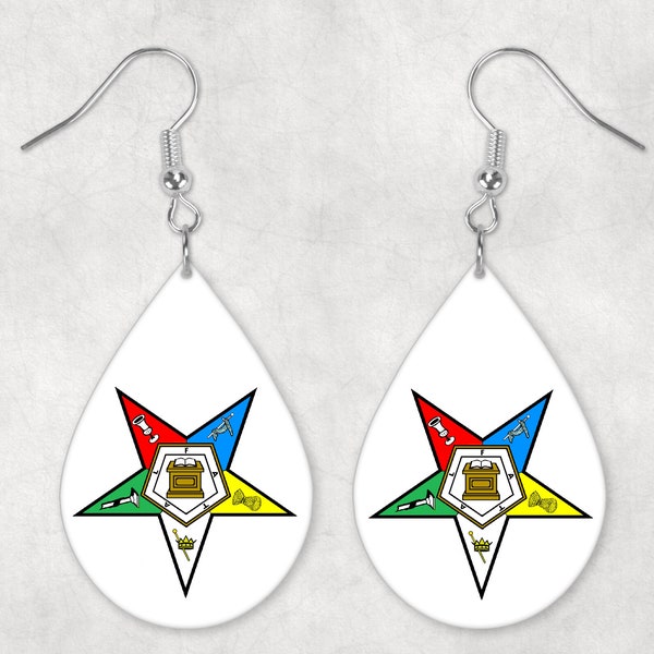 Order Of The Eastern Star Teardrop Earrings. Five Colors To Choose From.