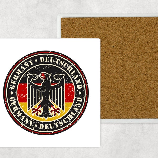 Deutschland Distressed Logo Ceramic Coasters. Set Of Four Coasters.