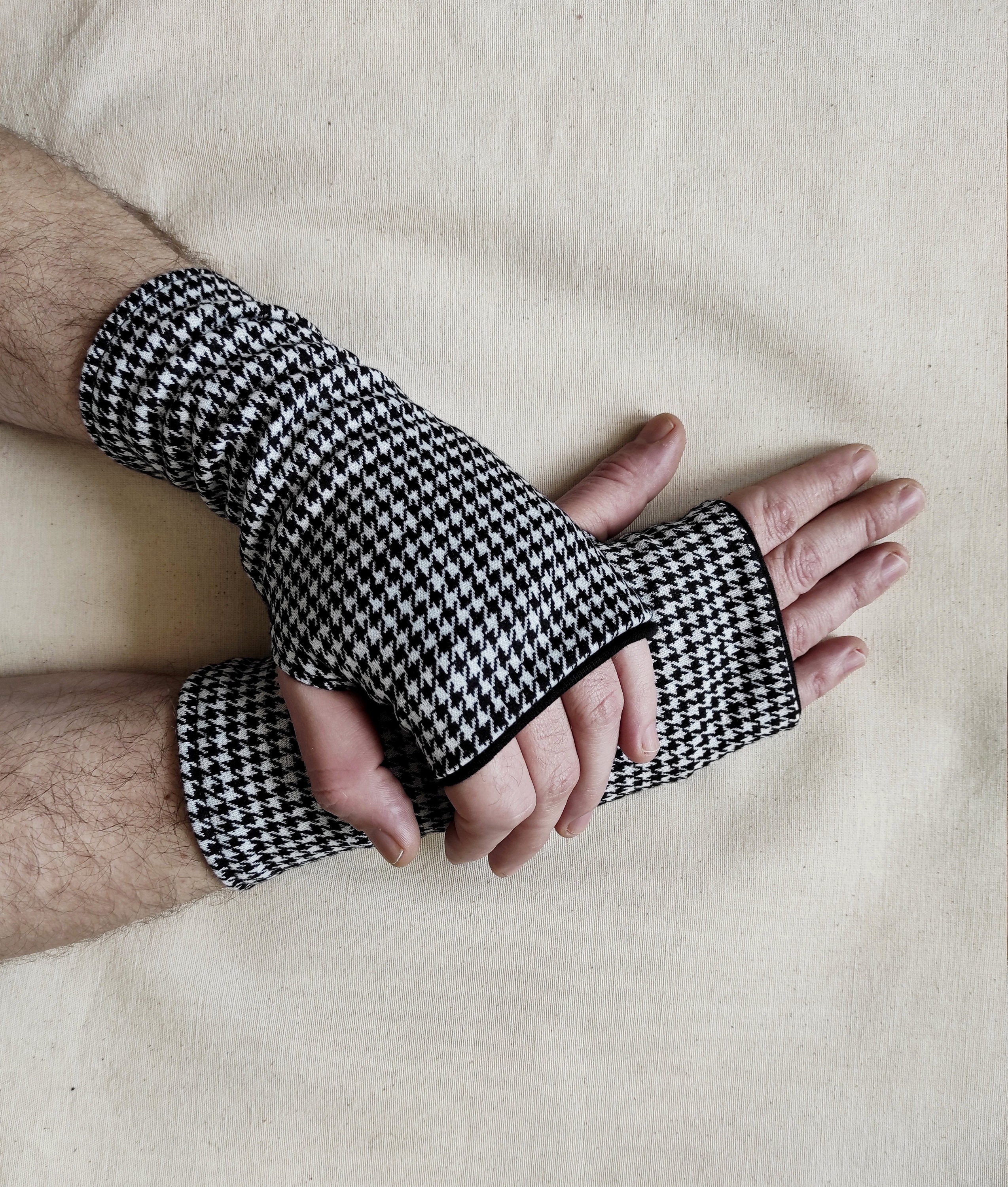 Mens black and white reversible arm warmers wrist warmers Etsy