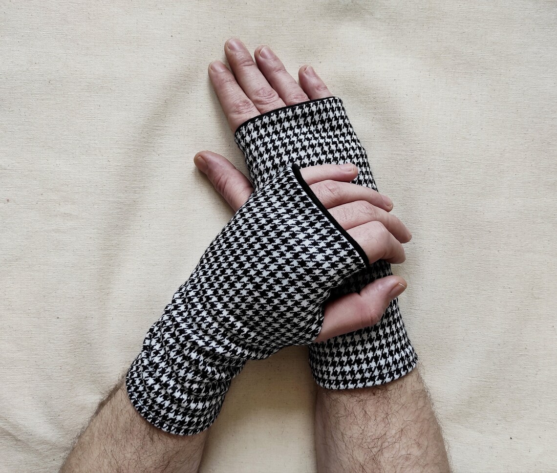 Mens black and white reversible arm warmers wrist warmers Etsy