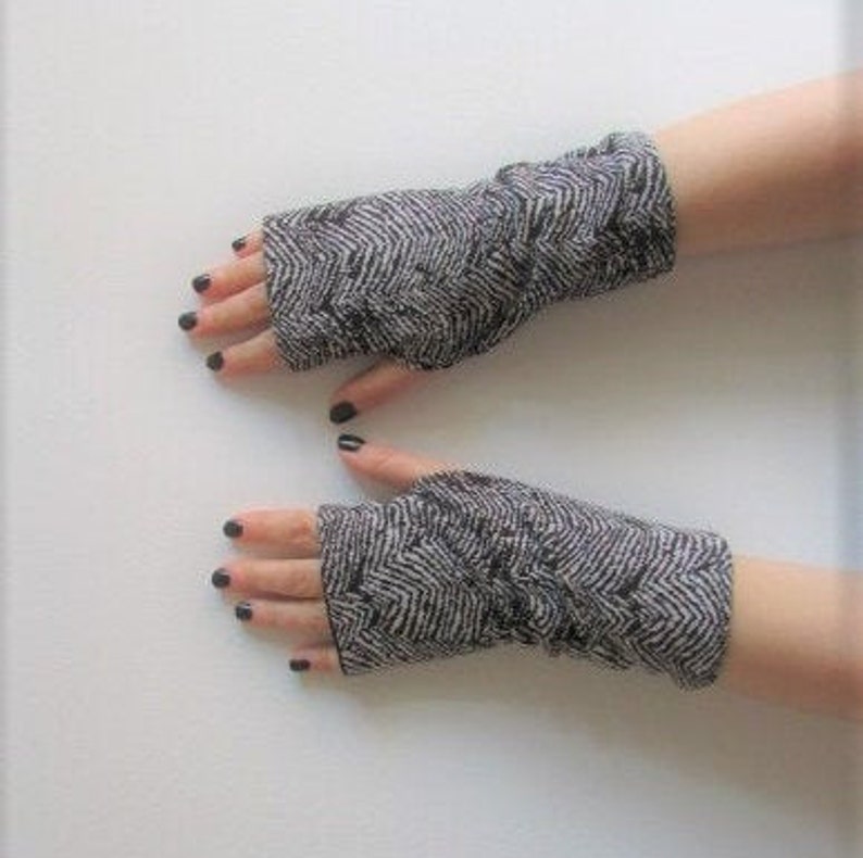 gift for her fingerless gloves womens accessories mittens Black and white pattern arm warmers wrist warmers