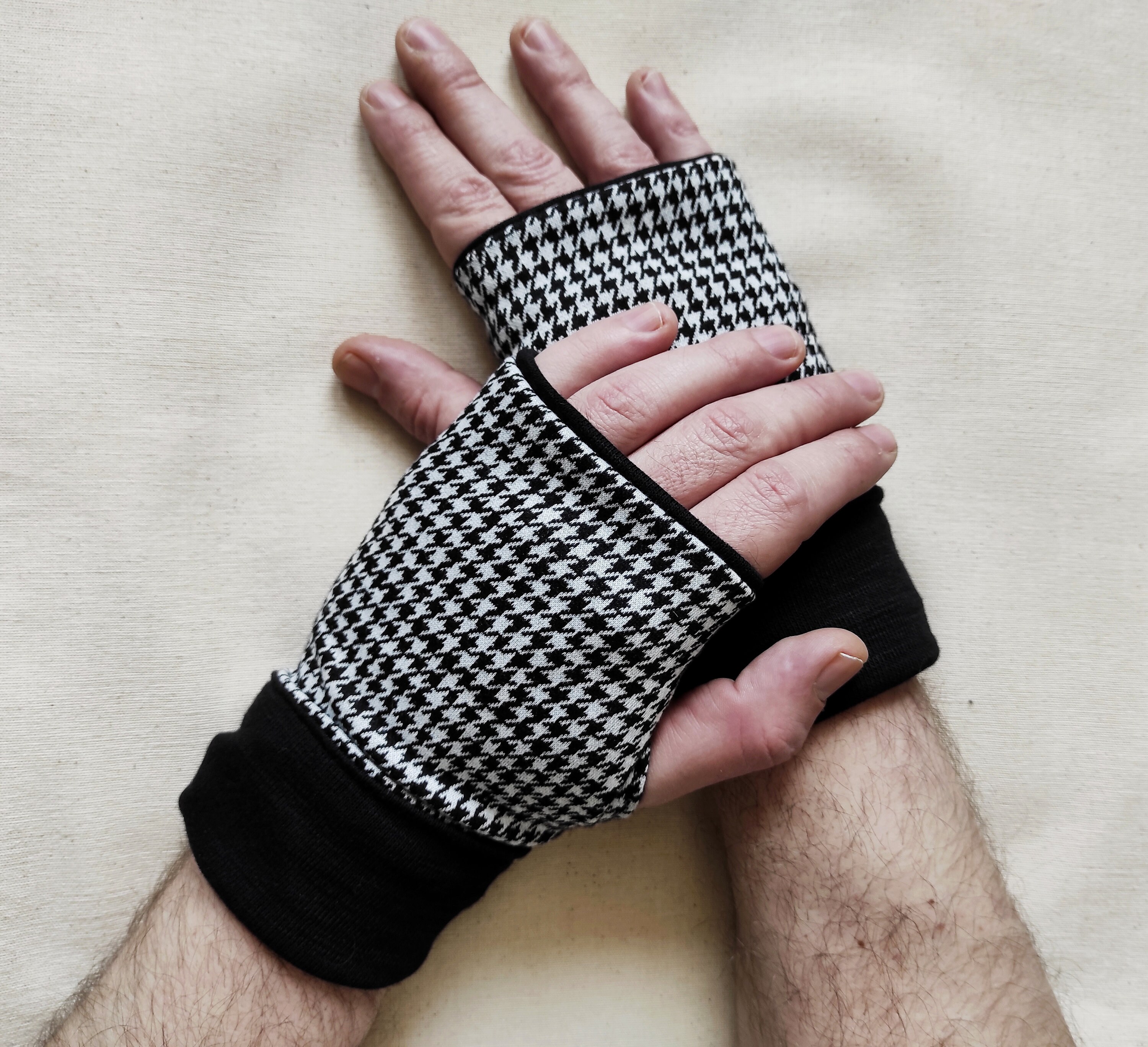 Mens black and white reversible arm warmers wrist warmers Etsy