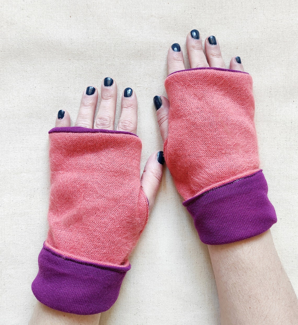 Fluffy salmon reversible fingerless gloves arm warmers wrist Etsy