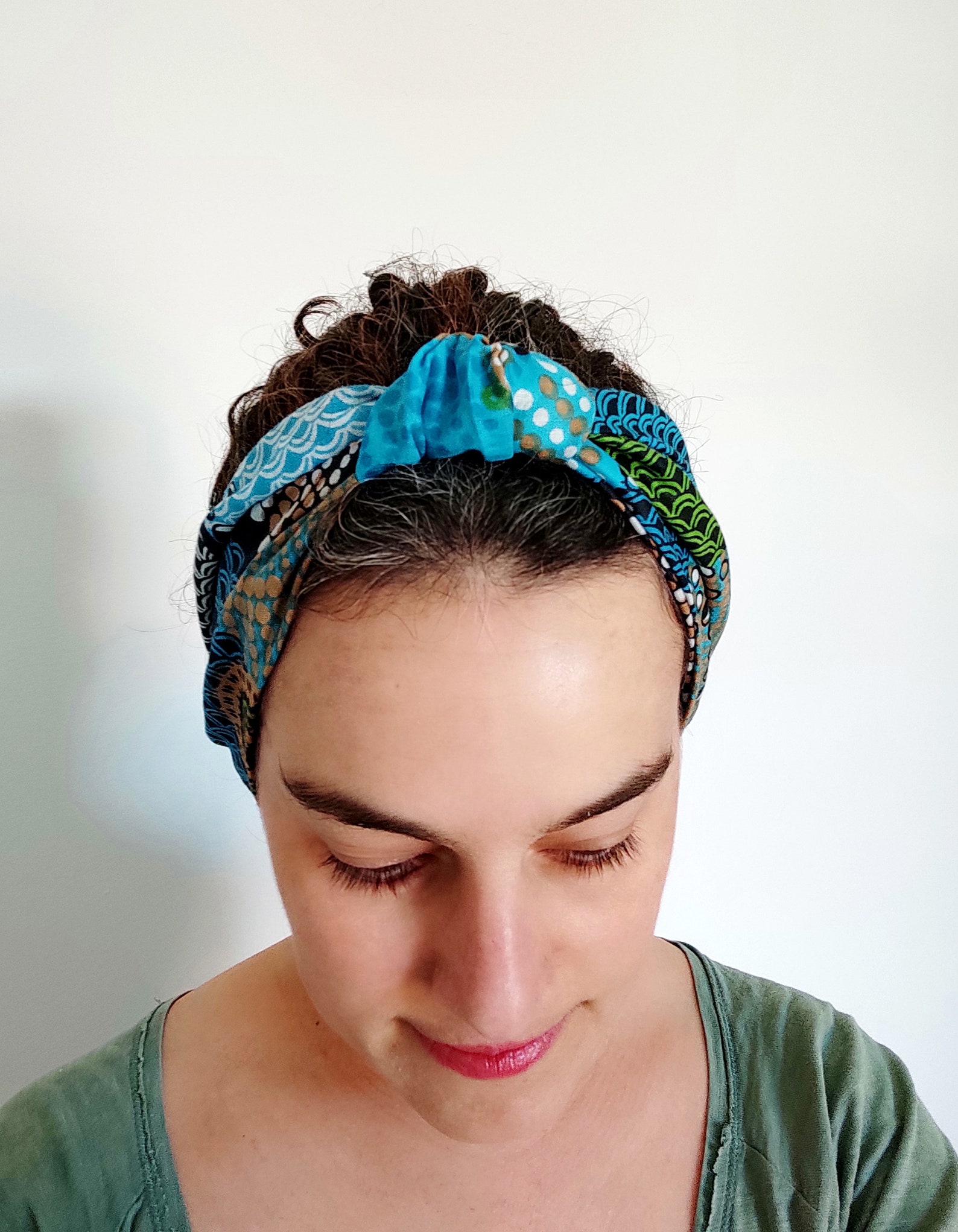 Blue patterned knotted headband boho headband knot hairband Etsy