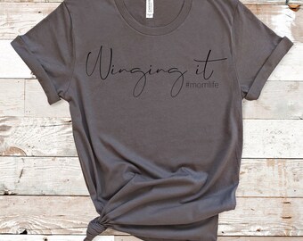 Winging It Tshirt Womans tee shirt Ladies Fitted Tshirt,Gold Slogan T Shirt