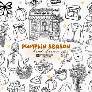 Pumpkin Season Procreate Stamps, Cozy Fall Brushes, Autumn Line Art Procreate Stamps, Pumpkin Procreate