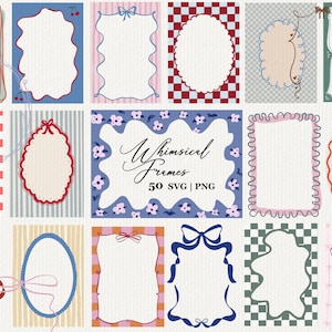 Whimsical Wavy Stripes Frames SVG PNG, Cottagecore Frames, Retro Checkerboard Borders, HandDrawn Invitation Frames, Colourful Canva Borders
