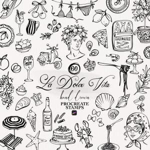 La Dolce Vita Italian Summer Procreate Stamps, Mediterranean Doodle Procreate Stamps, Amalfi Coast Procreate Brushes, Coastal Clipart