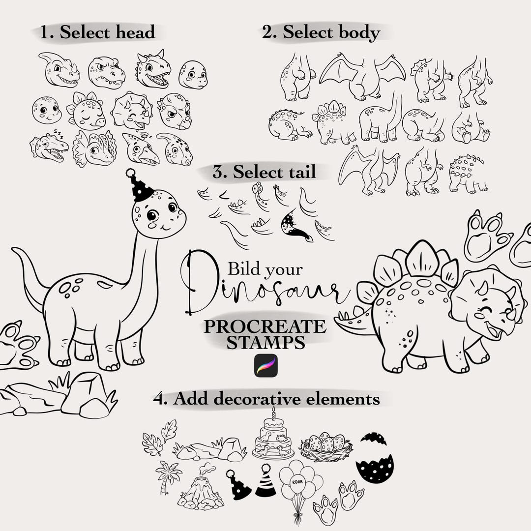 Dinosaur Procreate Stamps, Custom Dino Stamp, Build Your Dinosaur ...