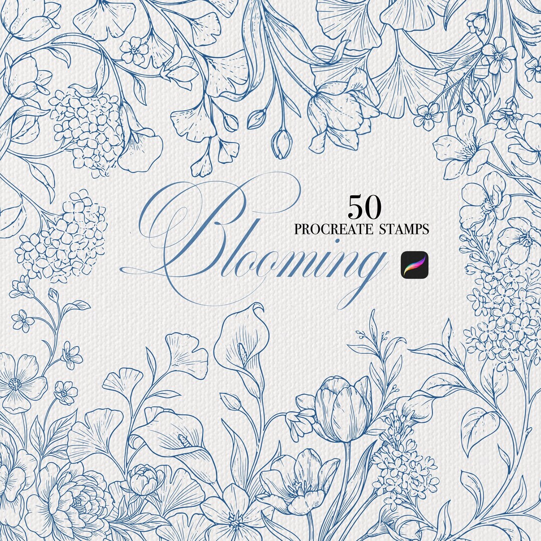 Floral Line Art Procreate Stamps: Chinoiserie Pattern Brushes ...