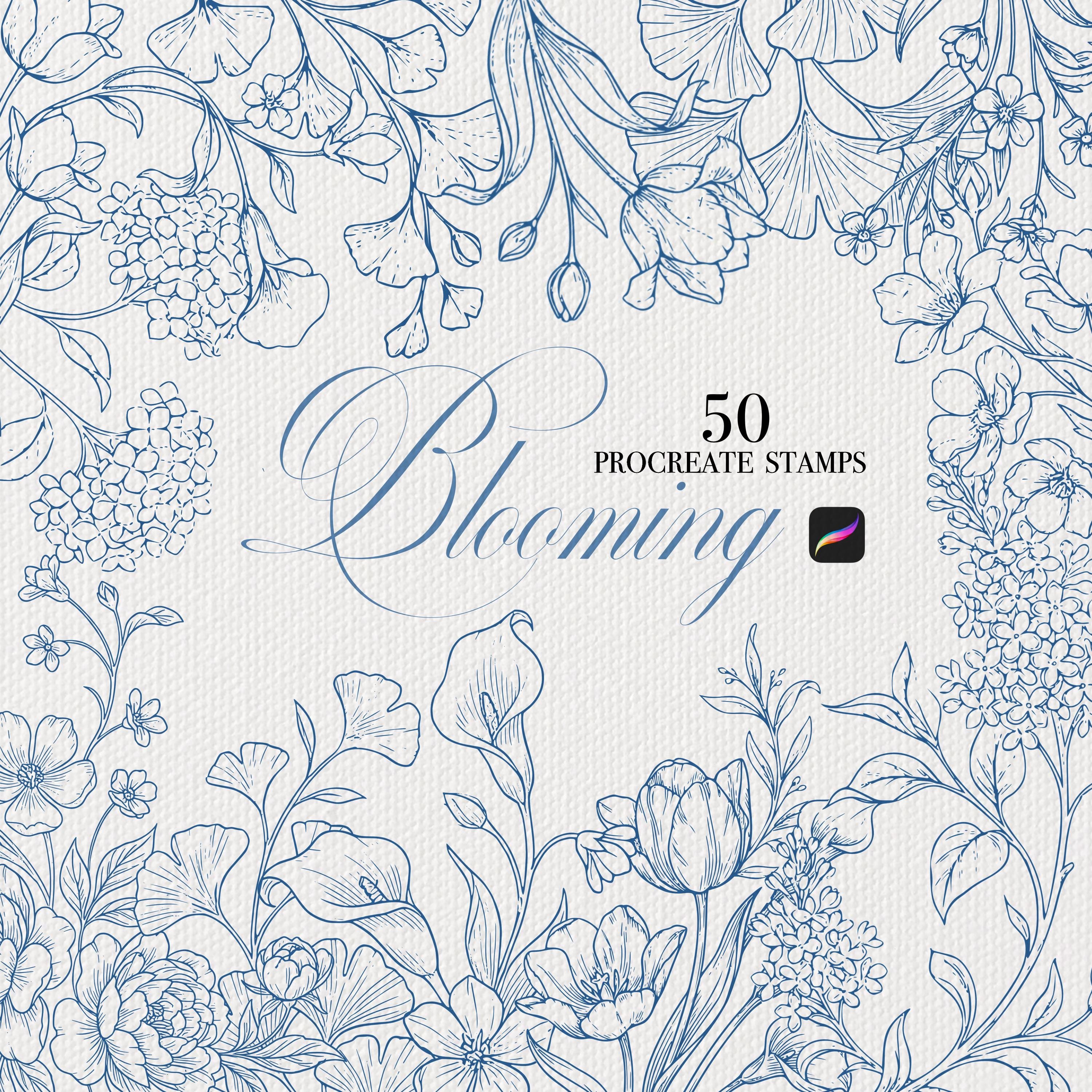 Floral Line Art Procreate Stamps: Chinoiserie Pattern Brushes ...
