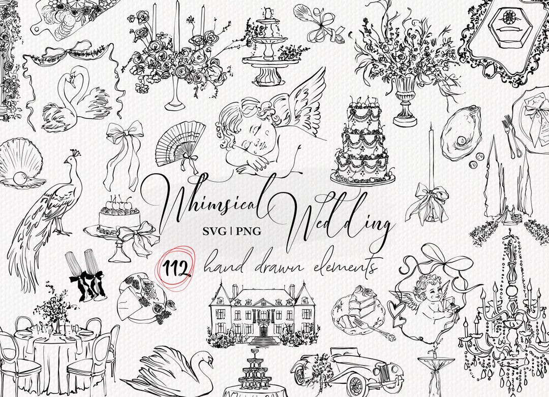 Whimsical Wedding Clipart SVG PNG, Hand Drawn Wedding Icons: Timeline ...