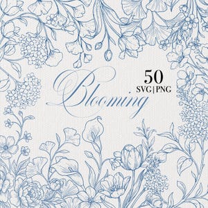 Floral Line Art SVG PNG: Chinoiserie Pattern svg, Botanical svg png, Wedding Flowers svg