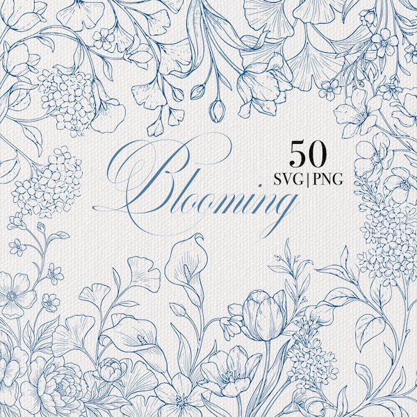 Etching Floral Clipart - Etsy UK