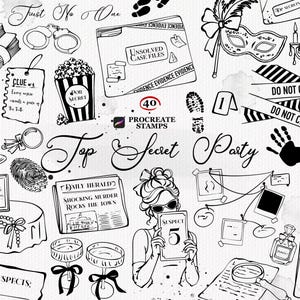 Murder Mystery Procreate Stamps, Detective Brush Set, Unsolved Case Files Brushes, Crime Scene Clipart, Spy Party Stamps, iPad brushes