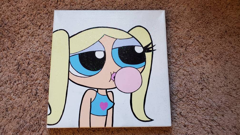 Bubbles Teen Powerpuff Girls Acrylic Painting on Canvas FREE