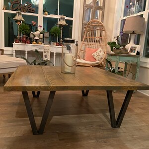 Square coffee table made from reclaimed materials