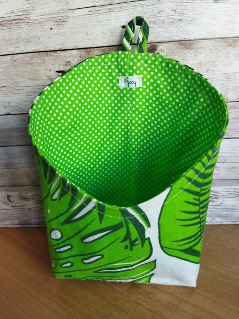 Monstera Fabric Storage Pods, Hanging Basket, Green, Black and White