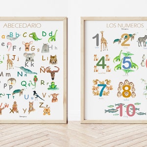 Dipinti decorativi verticali di animali da I NUMERI e L'ALFABETO, Poster ad acquerello, Regalo per bambini, Decorazione per bambini